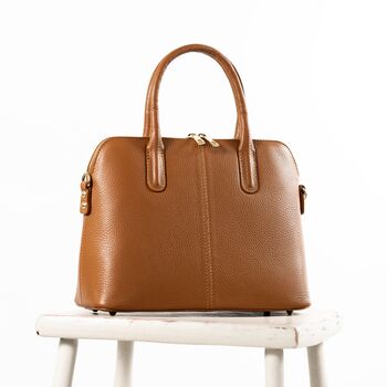 Caramel Leather Classic Ladies Structured Handbag, 2 of 12