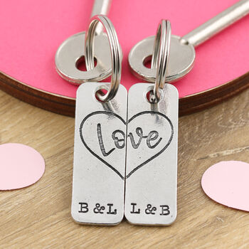 Couples Gift Love Heart Pair Of Personalised Keyrings, 2 of 5