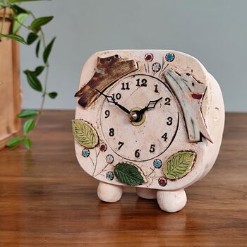 Ceramic Clock With Jumping Dogs In Chocolate Brown And Cream Yellow, 2 of 8