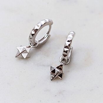 The Tetrahedron Accent Pyramid Hoop Earrings, Silver, 4 of 6
