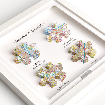 Wooden Anniversary Gift 3D Jigsaw Map Locations Print In Solid Wooden Frame, 8 of 12