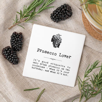Set Of Two Ceramic Prosecco Coasters In Gift Box, 4 of 11