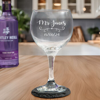 Personalised Gin Glass With Name And Date Heart Designs, 3 of 4