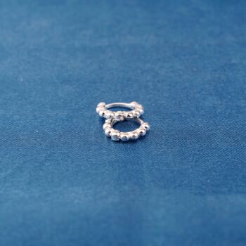 Silver Beaded Hoops, Tiny Huggie Hoops, Minimalistic Hoops, 7 of 8