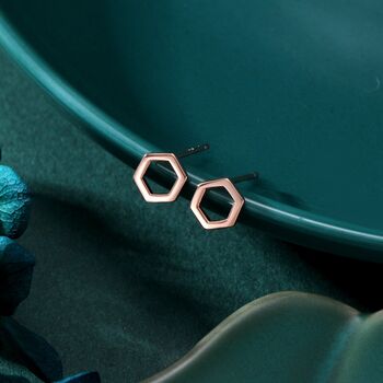 Sterling Silver Open Hexagon Stud Earrings, 3 of 12