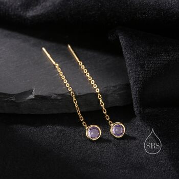 Amethyst Purple Bezel Cz Crystal Threader Earrings, 8 of 11