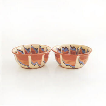 Set Of Two Ceramic Stoneware Soup Bowls W Blue Accents, 5 of 5