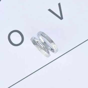 Sterling Silver Encoded Slim Couple Promise Ring Set, 2 of 3