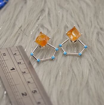 Raw Citrine,Turquoise Sterling Silver Earrings, 3 of 8
