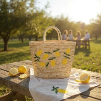Embroidered Lemon Drawstring Summer Beach Bag, 4 of 9