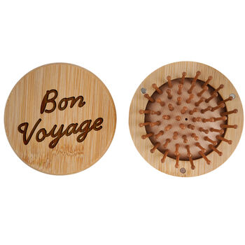 Bon Voyage 'Bon Voyage' Travel Mirror Hairbrush | Gift Bag | Holiday Accessory | Wooden Brush, 3 of 4