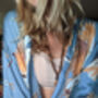 Ladies Luxury Bamboo Silk Kimono Robe Crane Bird Dusk Blue, thumbnail 9 of 9