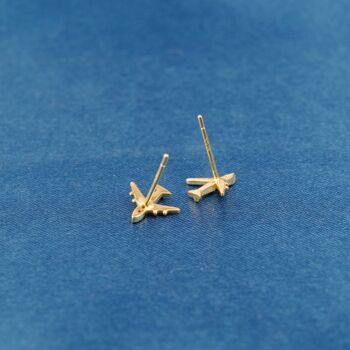 Gold Cz Plane Stud Earrings, Aeroplane Earrling, Airplane Earrings, 5 of 7