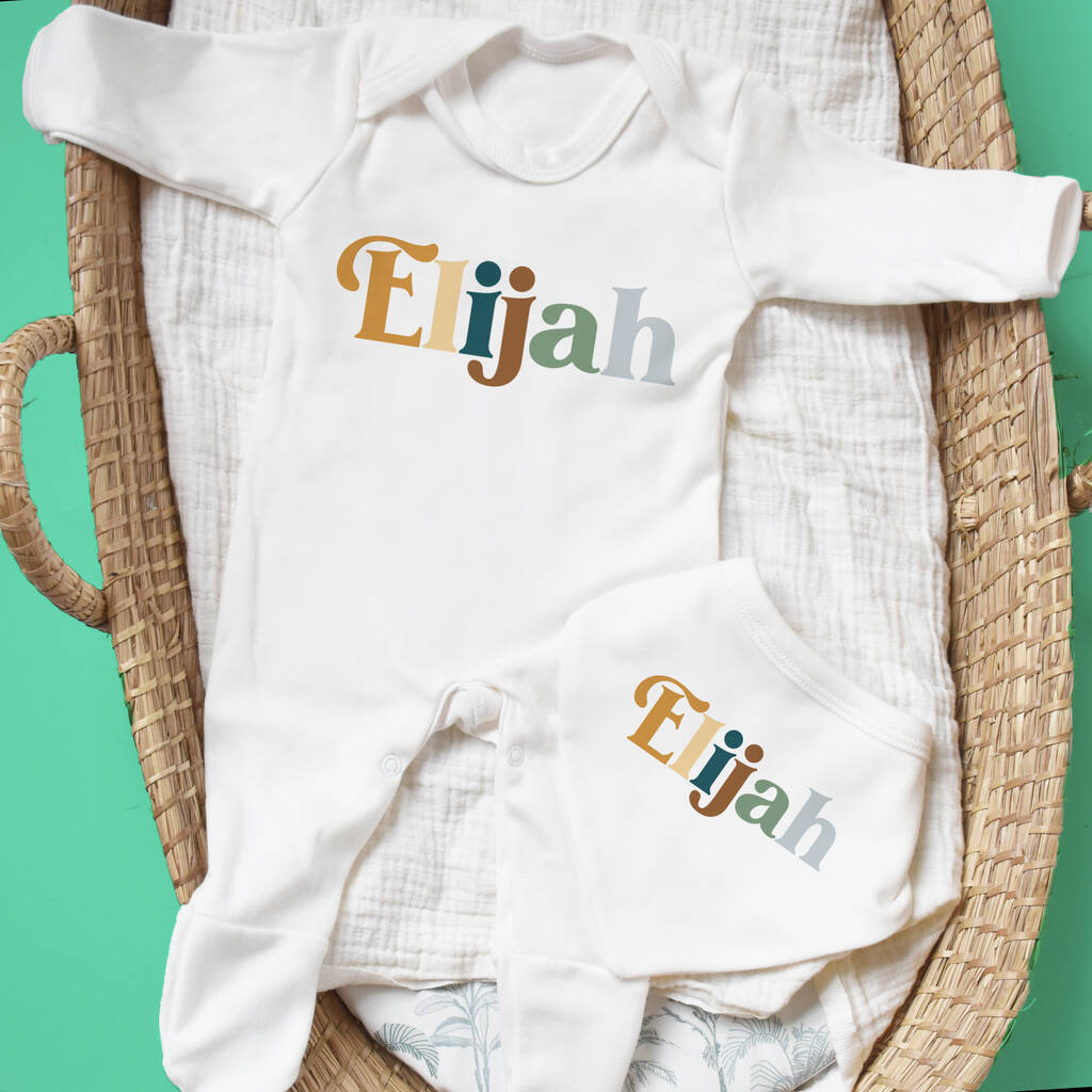 Personalised Multi Coloured Baby Name Outfit, 1 of 5