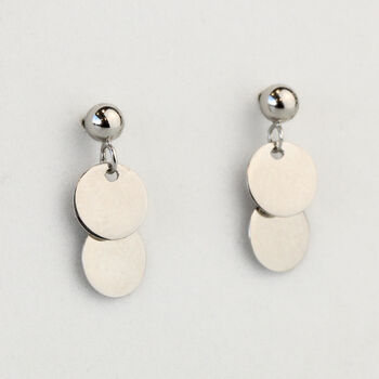 Sterling Silver Tiny Circle Dangle Stud Earrings, 2 of 7