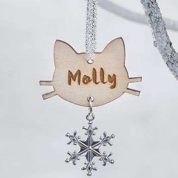 Personalised Cat Wooden Snowflake Decoration, 2 of 3