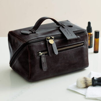 Personalised Leather Lay Flat Wash Bag, 2 of 11