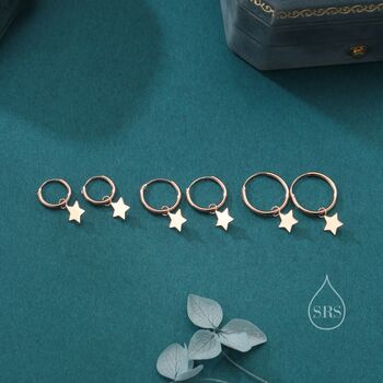 Sterling Silver Delicate Star Huggie Hoop Earrings, 2 of 12
