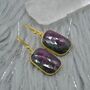 Ruby Zoisite Earrings: Gold Plated Silver, Anyolite, Teardrop Or Rectangular Dangle Drop, thumbnail 3 of 12