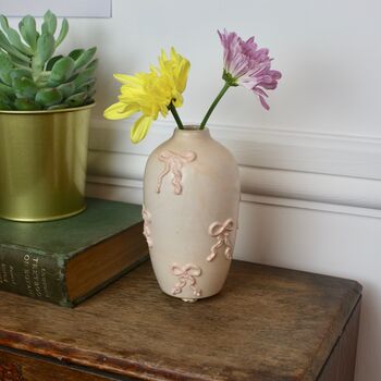 Handmade Ceramic Bow Vase In Peach, 4 of 4