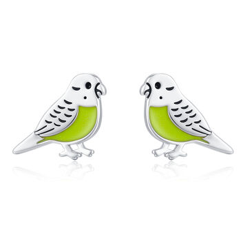 Sterling Silver Green Enamel Budgie Stud Earrings, 6 of 12