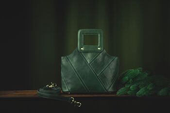 Handmade Green Leather Handbag For Women Personalised, 3 of 12