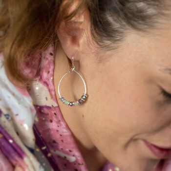Silver Plated Large Teardrop Earrings With Pink Beads, 2 of 3