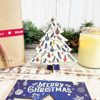 Personalised Blue Christmas Tree Keepsake Card And Decoration, 3 of 5
