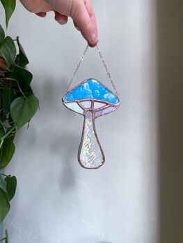 Stained Glass Iridescent Mushroom Suncatcher, 5 of 8