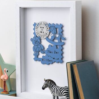 New Baby Personalised Paper Cut Box Framed Print, 2 of 3