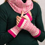 Soft Knitted Fair Isle Mittens Lambswool Pink Natural, thumbnail 1 of 9