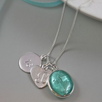 Silver Necklace With Murano Glass Oval And Initial, 8 of 10