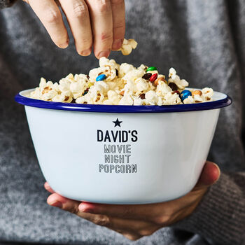 Personalised Enamel Popcorn Bowl For Him, 4 of 4