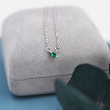 Extra Tiny Emerald Green Cz Necklace In Sterling Silver, 4 of 11