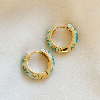 Floral Enamel Chunky Hoop Earrings Mint, 2 of 3