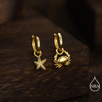 Sterling Silver Crab And Starfish Huggie Hoops, 2 of 12