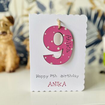 Personalised 9th Birthday Card Wooden Number Gift, 3 of 4