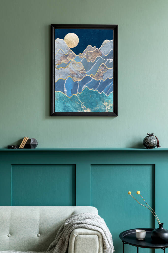 Gold Blue Moonlight Mountains Original Wall Art Print By Sarah Manovski Art