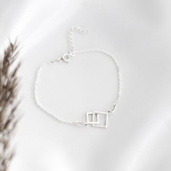 Mater And Daughter Bracelet Gift, Two Interlocking Squares Silver Bracelet, 5 of 5