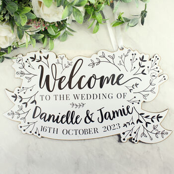 Personalised Botanical Wooden Wedding Sign, 8 of 9