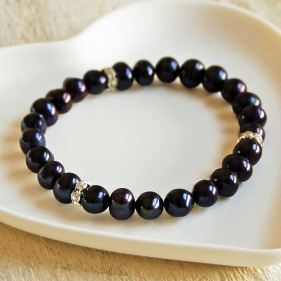 black stretch pearl bracelet with diamante detail by highland angel black stretch pearl bracelet with diamante detail by highland angel