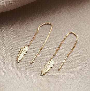 Feather 9ct Gold Pull Through Earrings, 2 of 8