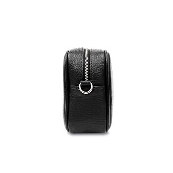 Black Leather Crossbody Bag And Silver Chevron Strap, 3 of 11