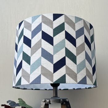 Phoenix Mineral Blue Geometric Print Drum Lampshades, 3 of 8