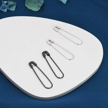 Sterling Silver Safety Pin Pull Through Drop Earrings, 6 of 10