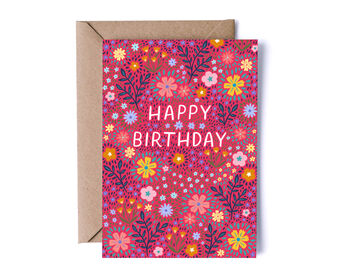 Floral Birthday Card For Women, Dark Pink Flowers, For Her, 5 of 5