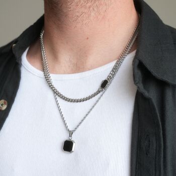 Gold Onyx Necklace Set Cuban Onyx Chain Onyx Pendant, 7 of 12