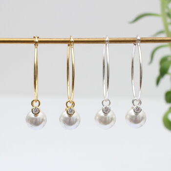 Gold Or Silver And Crystal Pearl Hoop Earrings, 2 of 6