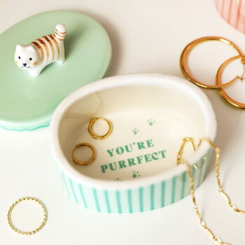 Green Oval Ceramic Cat Trinket Pot, 3 of 6