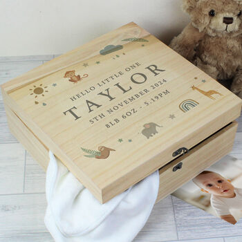 Personalised Safari Animals Wooden Keepsake Box, 3 of 4